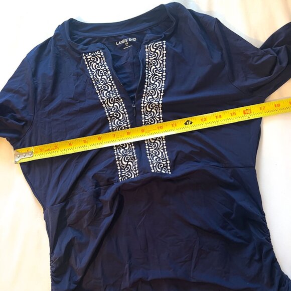Lands End Swim Tunic Embroidered Ruched Sides Navy Rash Guard UPF 50 Women XS - Picture 5 of 7